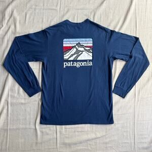 Patagonia Shirt Mens S Responsibili-Tee Line Logo Ridge Pocket Long Sleeve Blue